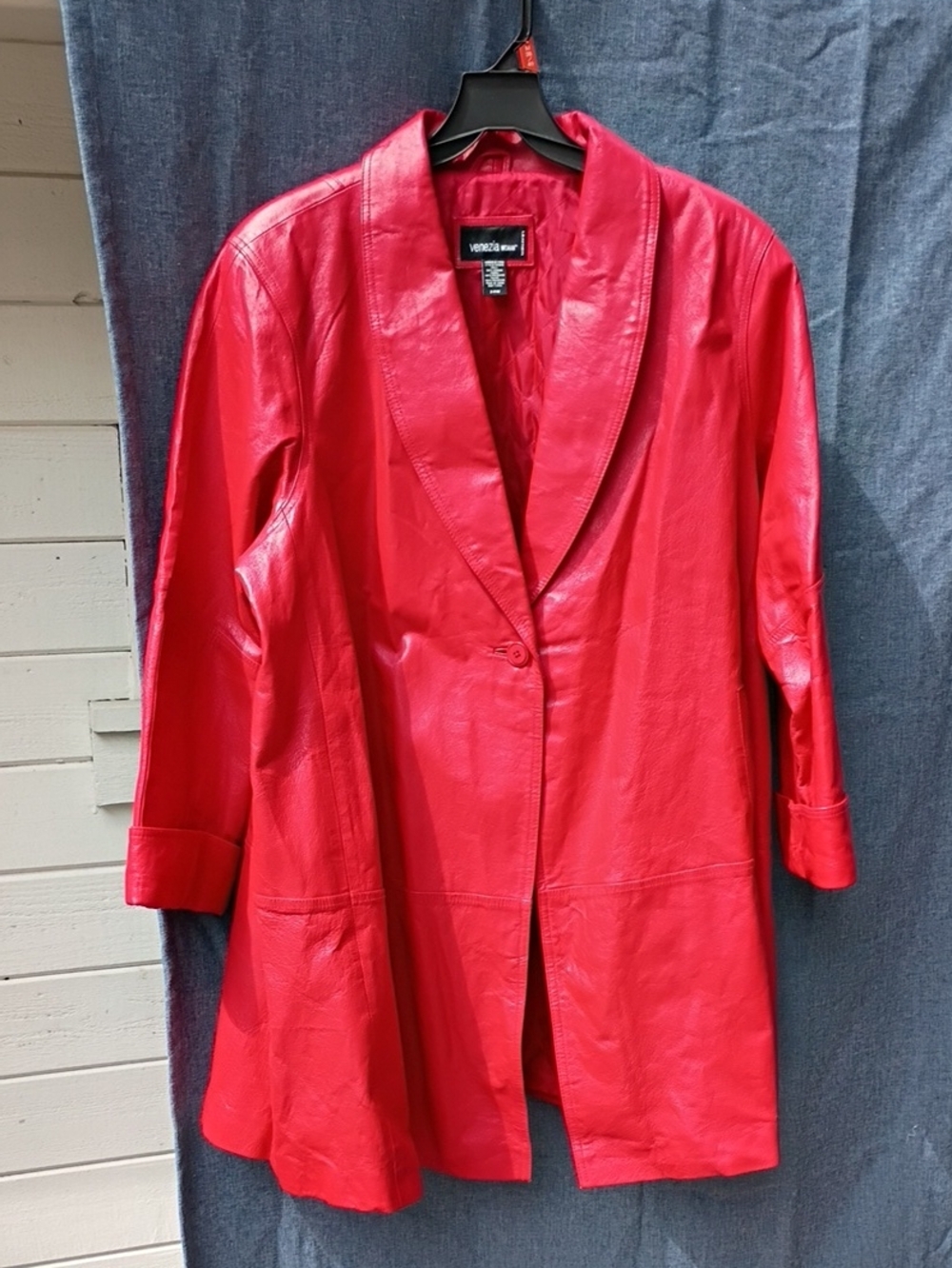 Venezia Vibrant Red Leather Coat with Shawl Collar